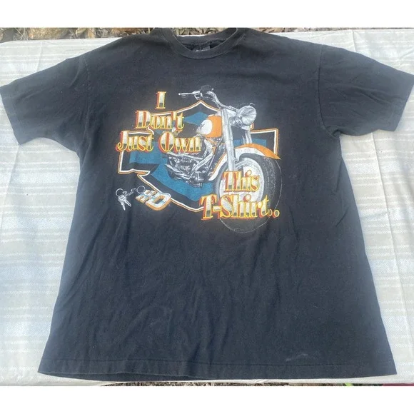 1990 Harley Davidson I Don't Just Own This T-Shirt Pompton Plains NJ Hanes XL US - Picture 1 of 14